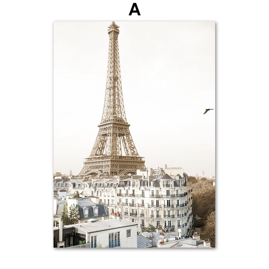 Paris Scene Painting Replica Canvas (Eiffel Tower, Hot Air Balloon, Beach Grass, Dandelion, Wheat)